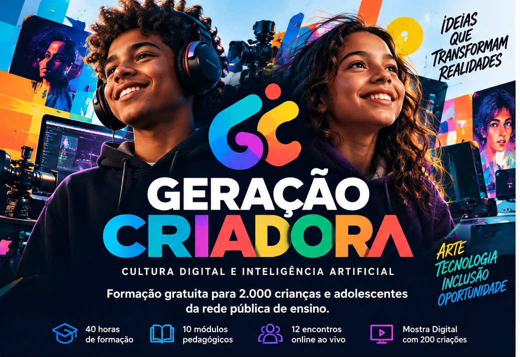 Arte ilustrativa com jovens criadores e identidade visual Geração Criadora